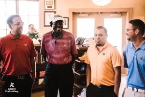 Employer's staff wearing embroidered polo